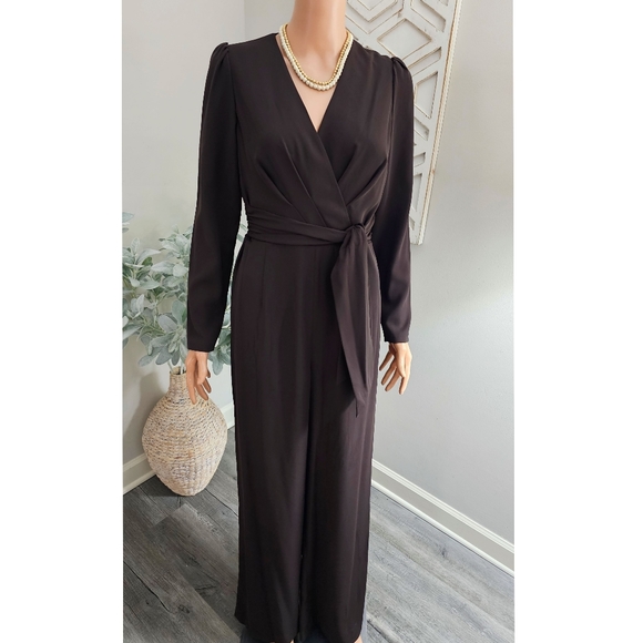 Antonio Melani Miranda Dark Chocolate Brown Long Sleeve Wide Leg Jumpsuit - Picture 5 of 8